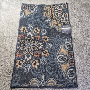 Broyhill Ornamental Accent Rug 63168 Deep Blue 20x34 Washable Medallion Mat USA